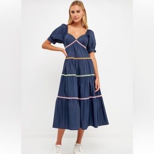 English Factory navy multi embroidered midi dress